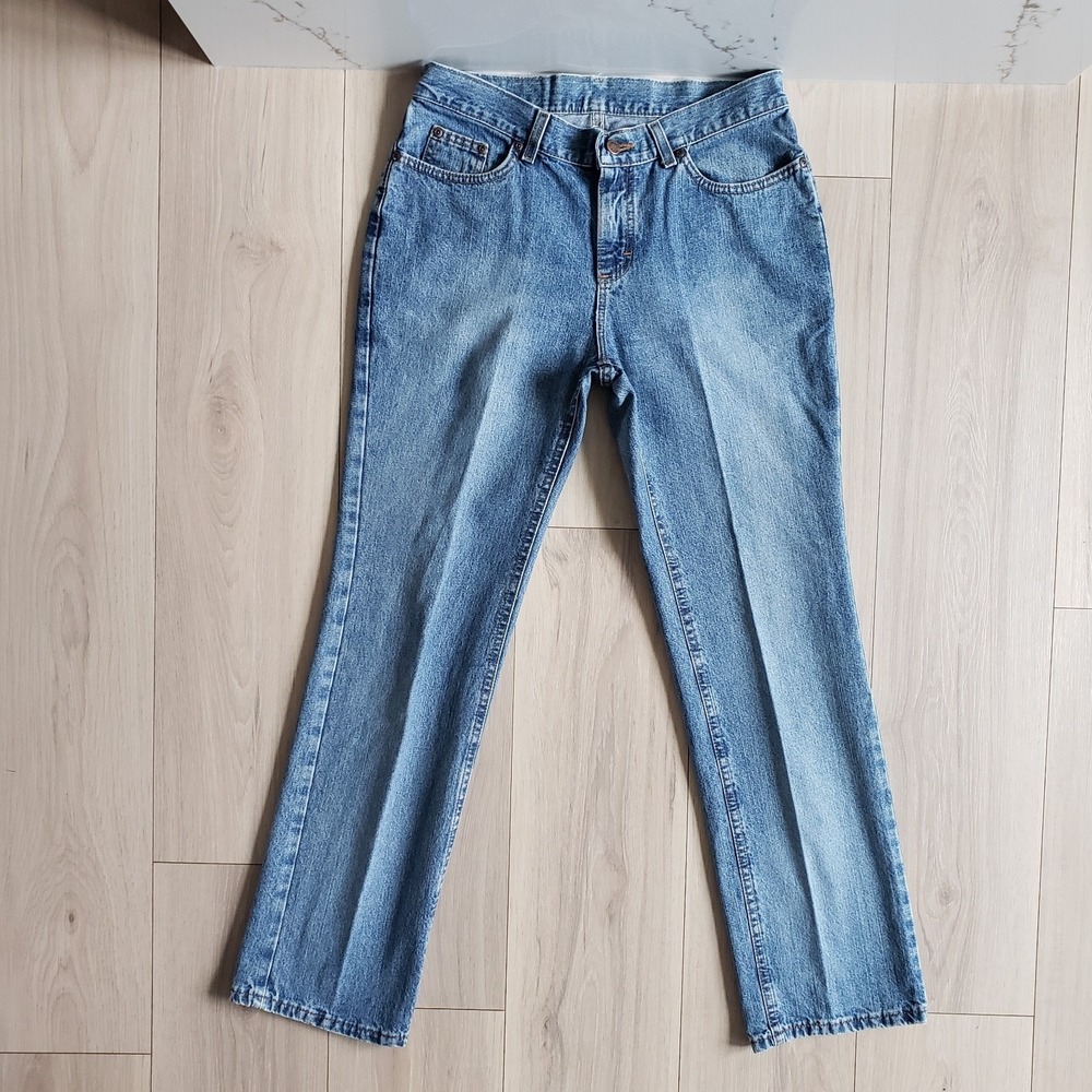 VTG Lee Jeans Womens 8M Blue Riveted Straight Leg High Rise 90s Made in USA